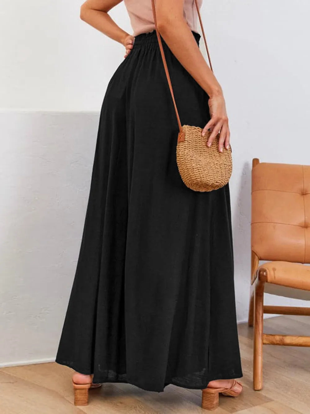 Drawstring Wide Leg Pants with Pockets.
