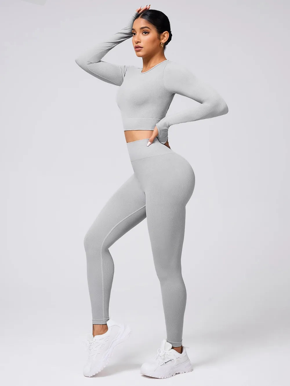 Back Crisscross Round Neck Long Sleeve Top and Leggings Active Set.