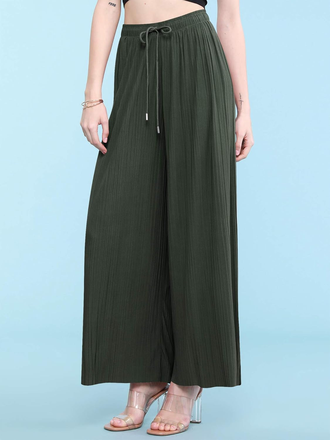 Made by Johnny Women'S Pleated Wide Leg Palazzo Pants with Drawstring