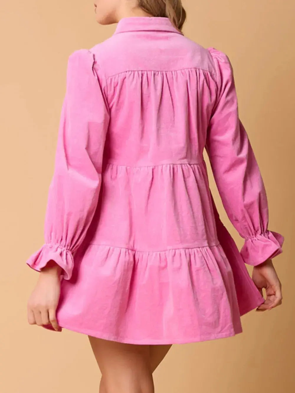 Collared Neck Flounce Sleeve Mini Dress.