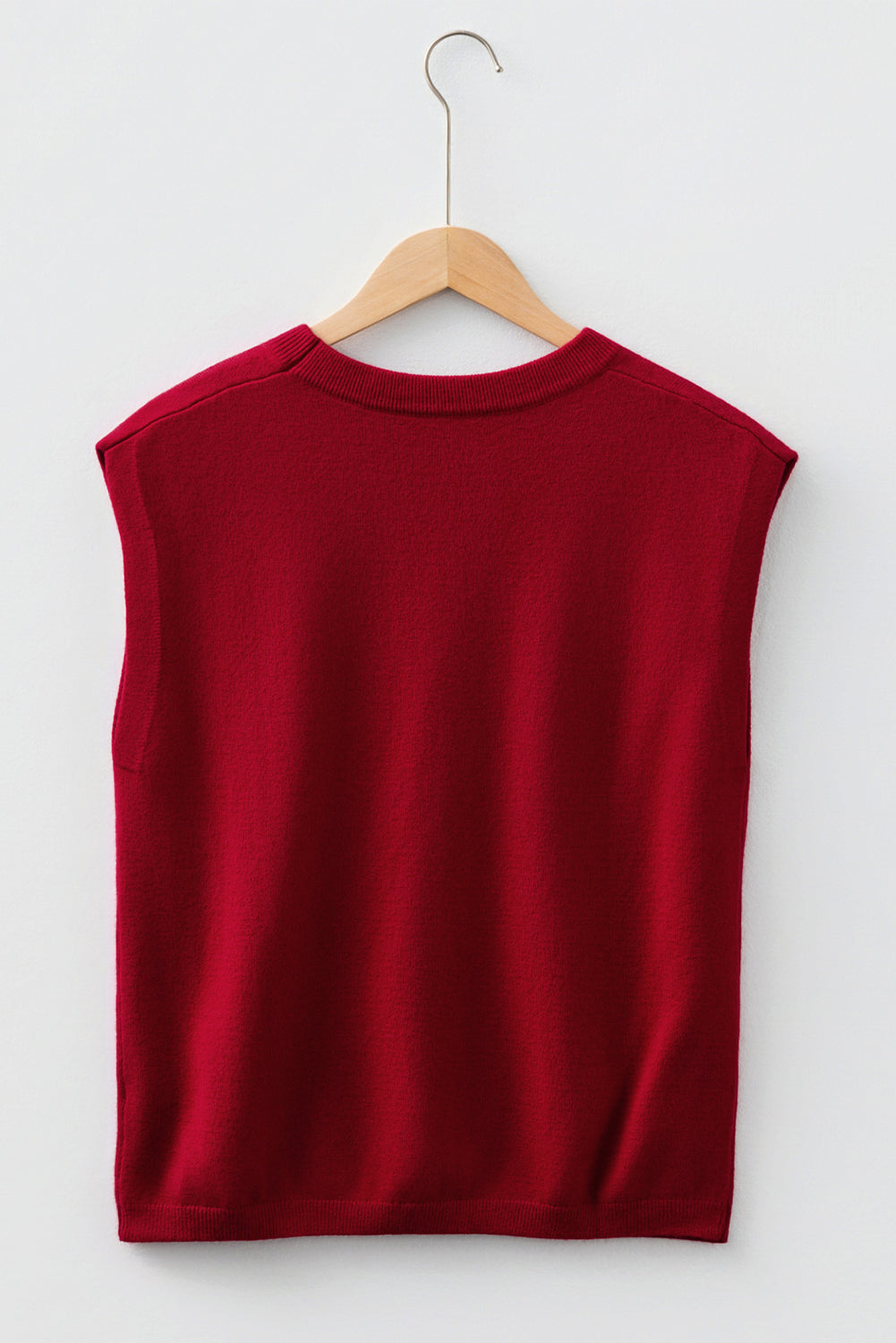 Racing Red Solid Color Crew Neck Knit Cap Sleeve Sweater Dear-Lover Dropshipping