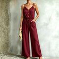 Womens Solid-color Casual Belted Strap Jumpsuit