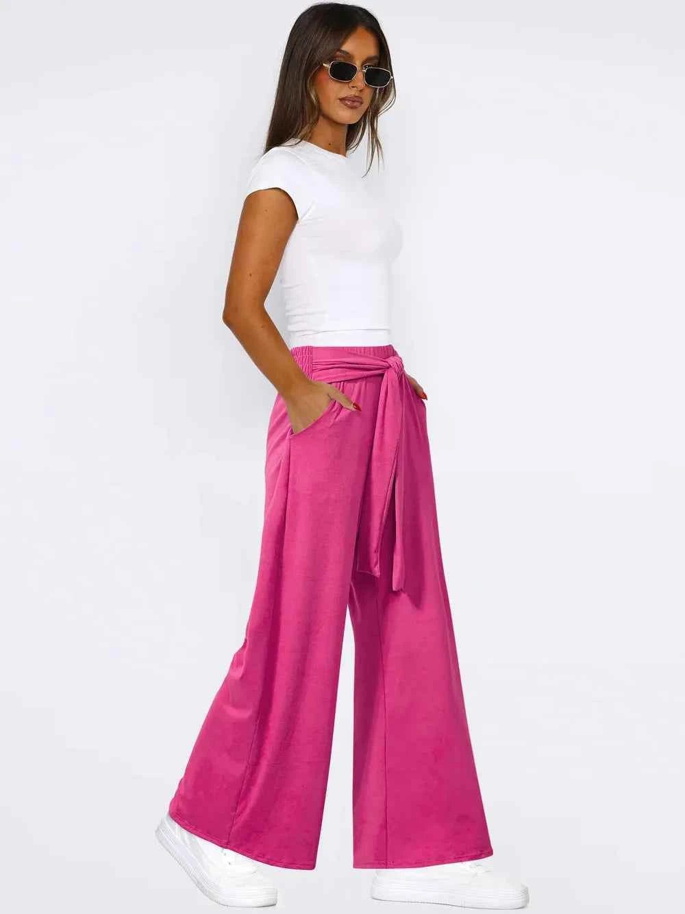 Tied Wide Leg Pants with Pockets.