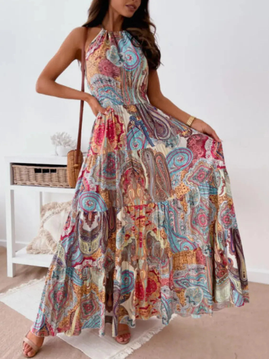 Printed Halter Neck Maxi Dress.