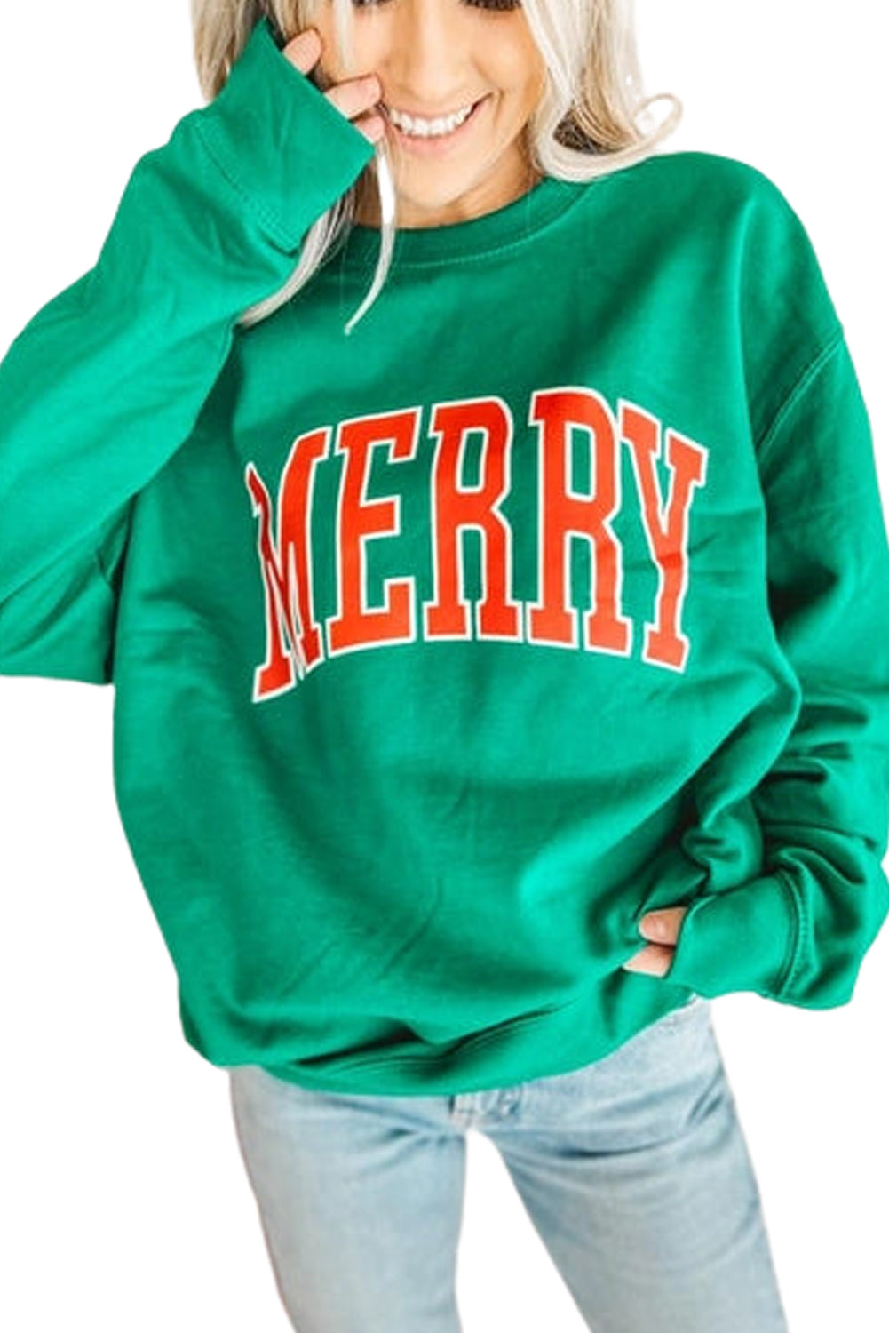 Bright Green MERRY Graphic Pullover Sweatshirt Dear-Lover Dropshipping