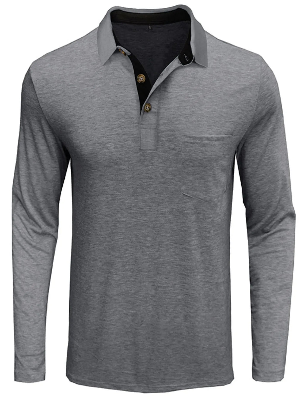 Men's Full Size Long Sleeve Pocket Polo Shirt Plus Size.
