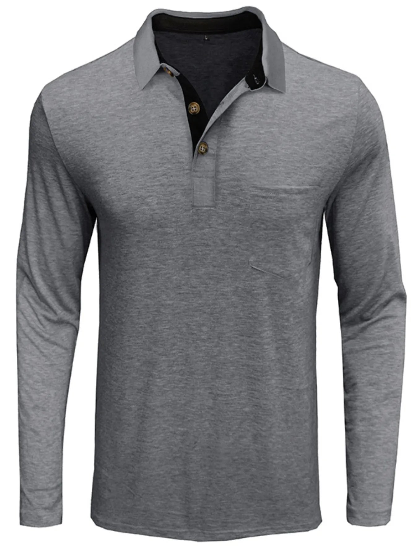 Men's Full Size Long Sleeve Pocket Polo Shirt Plus Size.