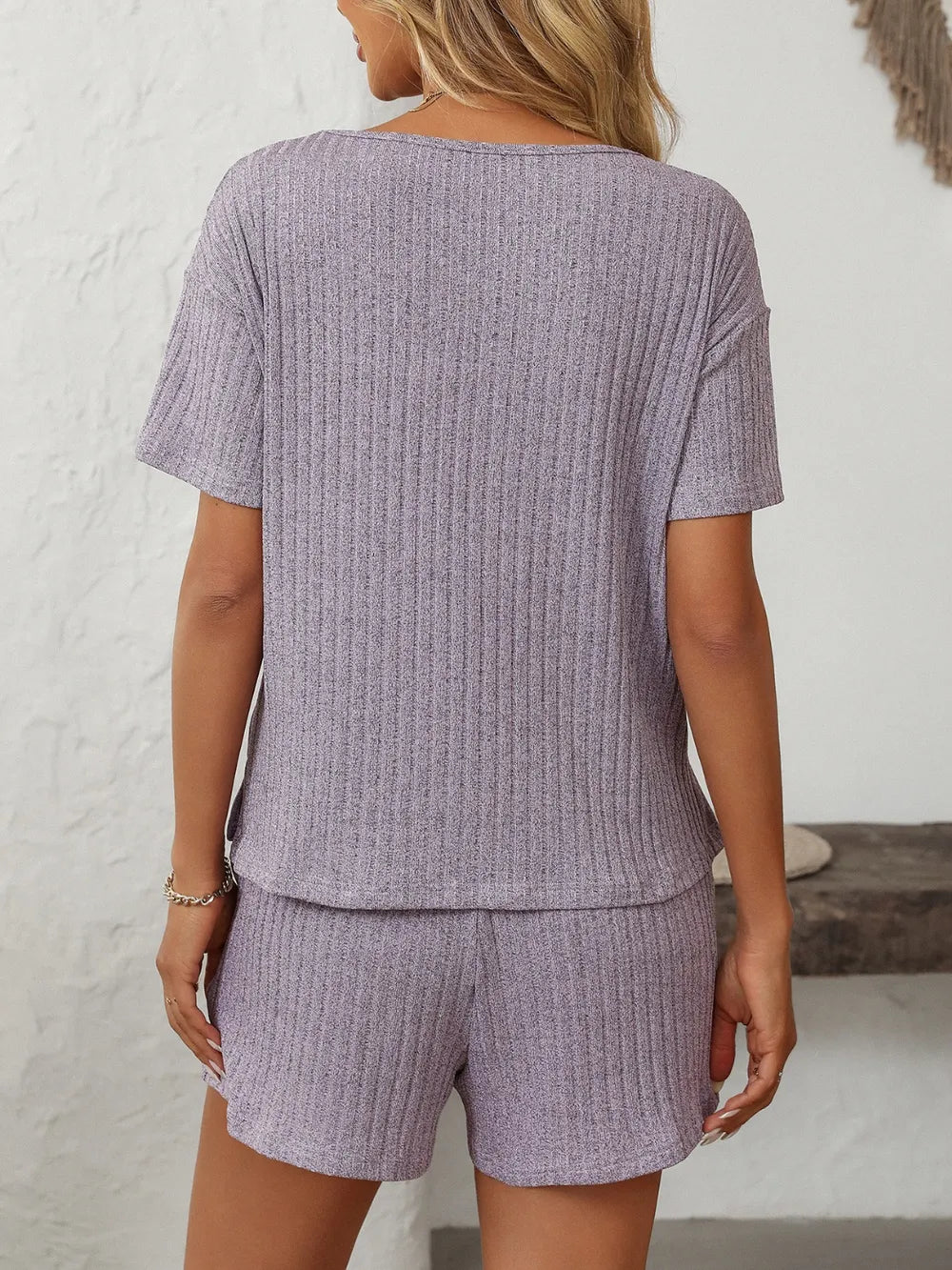 V-Neck Short Sleeve Top and Shorts Set.