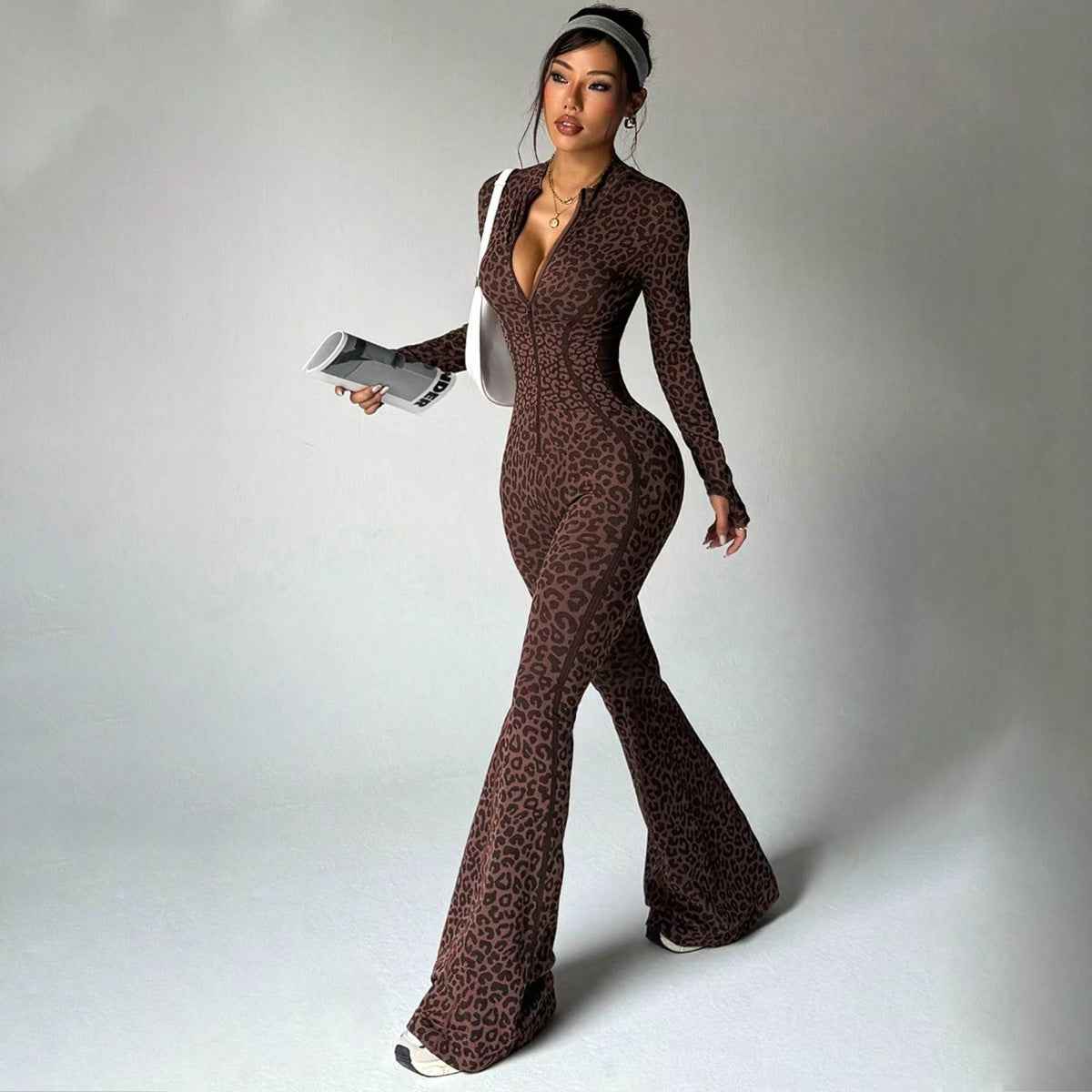 Leopard Print Slim Fit Hip Hugging Yoga Suit