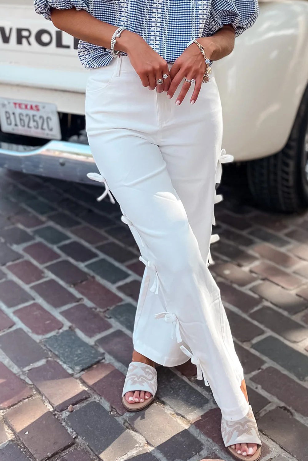 White Bow Knot Side Detail Straight Leg Loose Jeans Dear-Lover Dropshipping