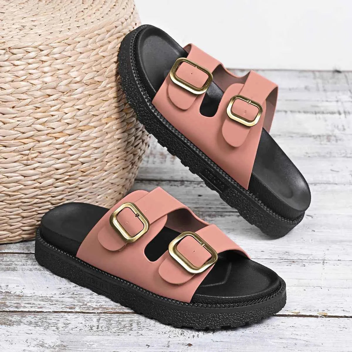 Double Buckle Slide Sandals