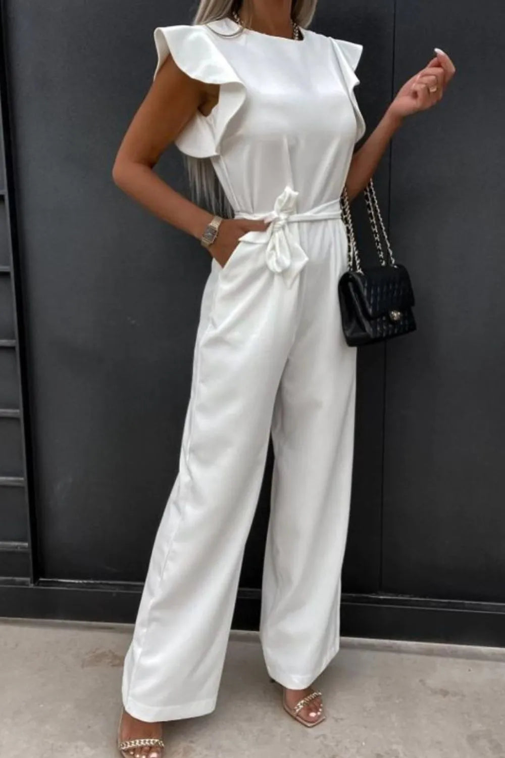 Ruffle Short Sleeve Jumpsuit.