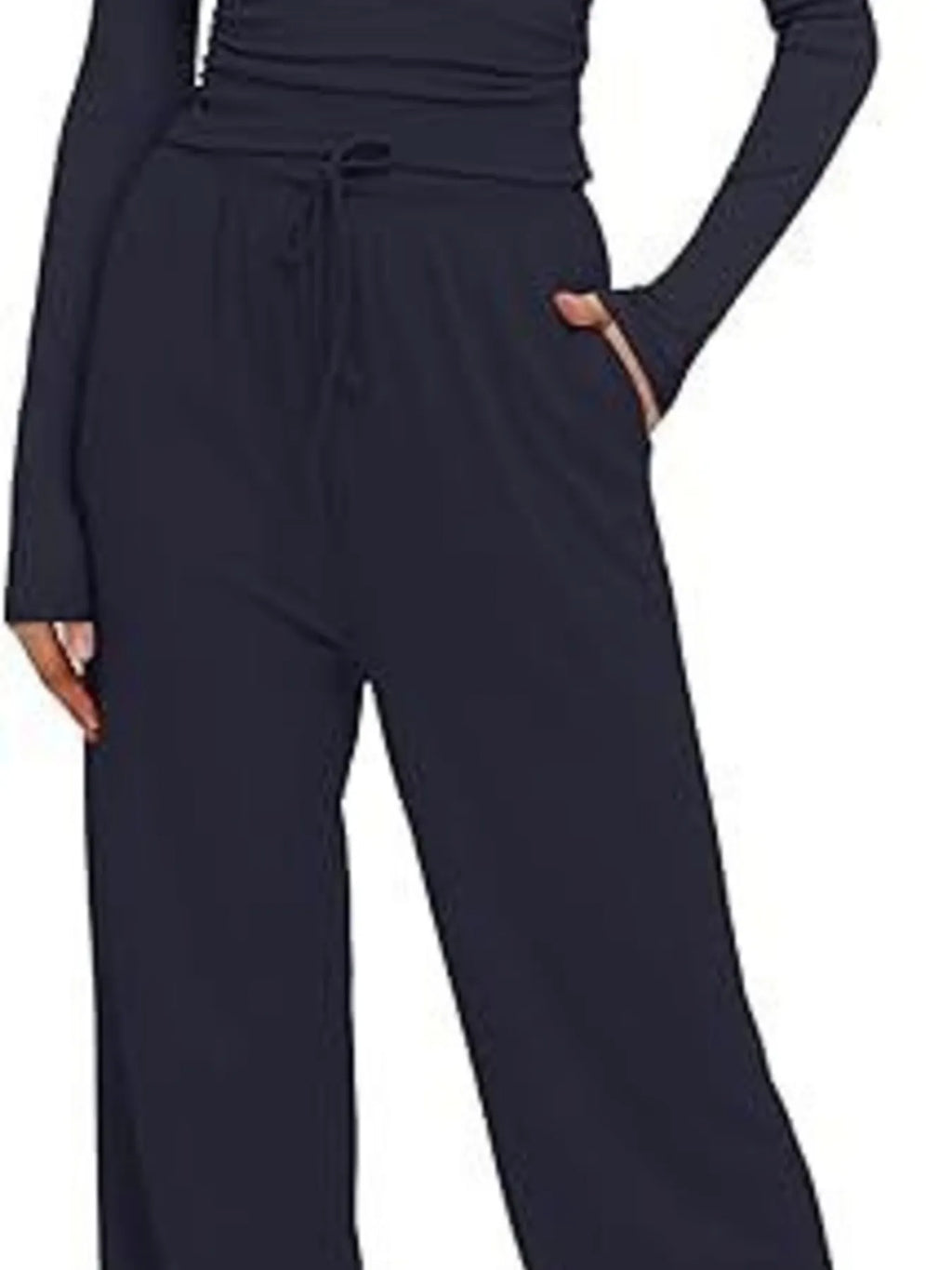 Round Neck Long Sleeve Top and Pants Set.