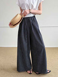 Simple Vertical-striped Casual Pants For Women Relaxed And Loose-fitting