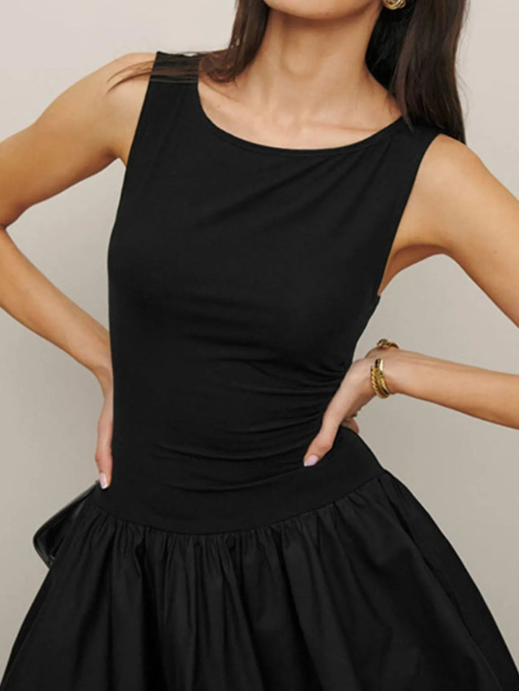 Sleeveless Ruched Mini Tank Dress.
