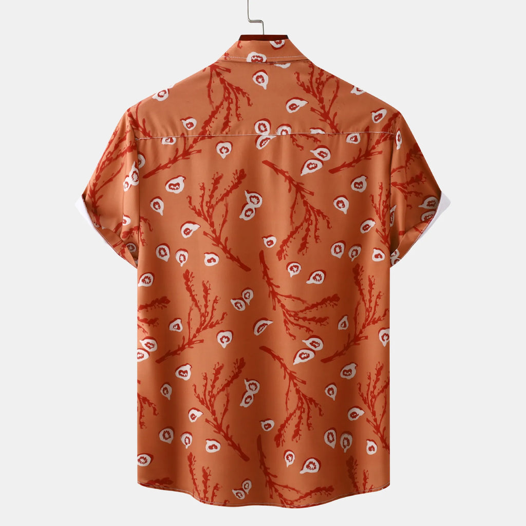 Men's Plus Size Printed Short Sleeve Button-Up Shirt.