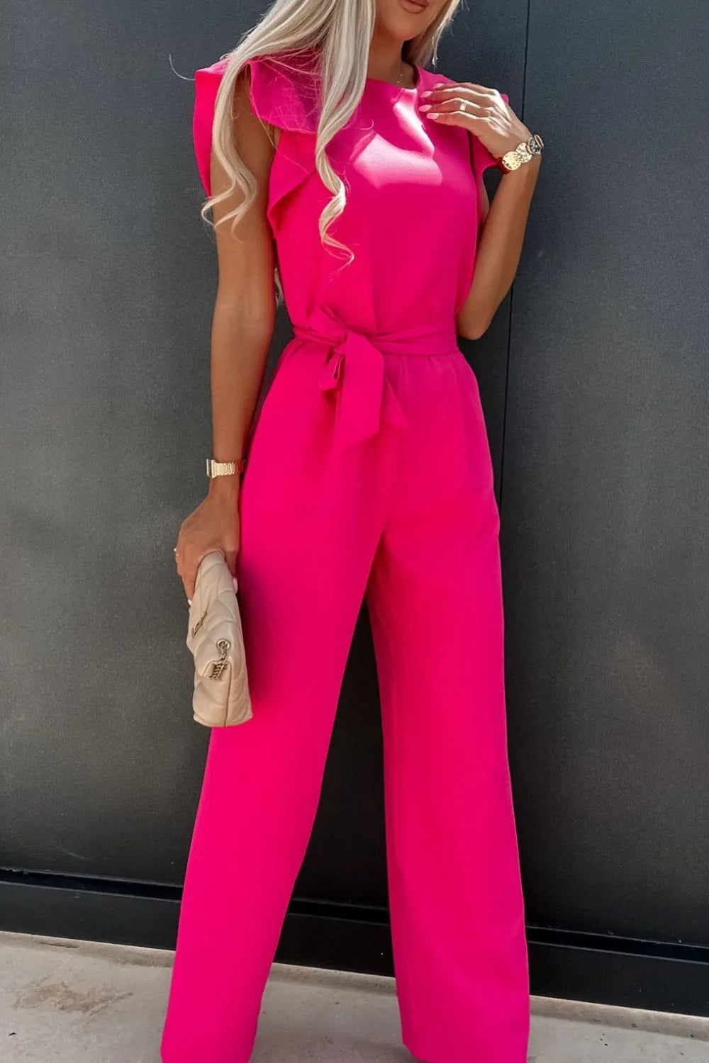 Ruffle Short Sleeve Jumpsuit.