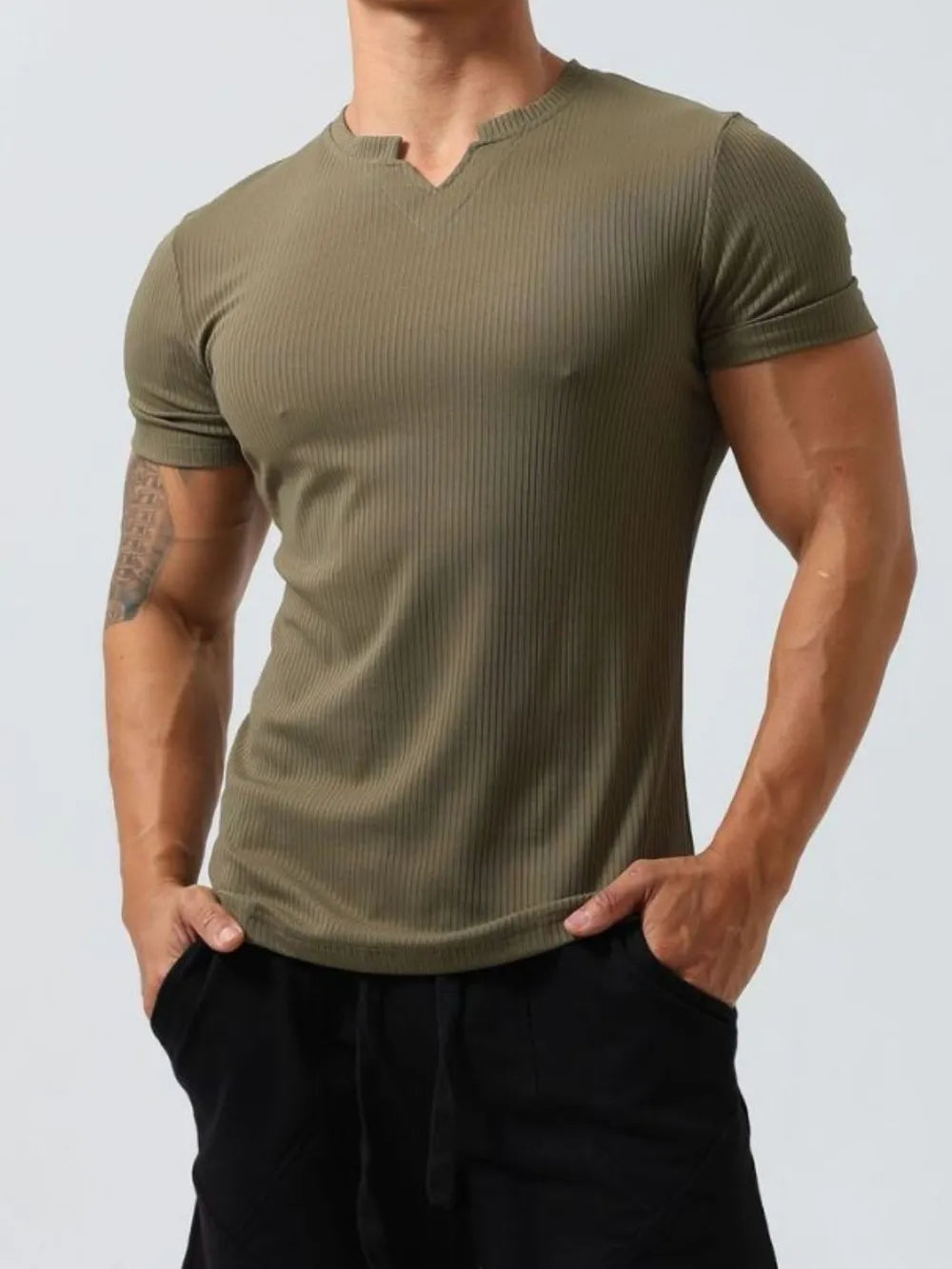 Men's Plus Size Notched Short Sleeve T-Shirt.