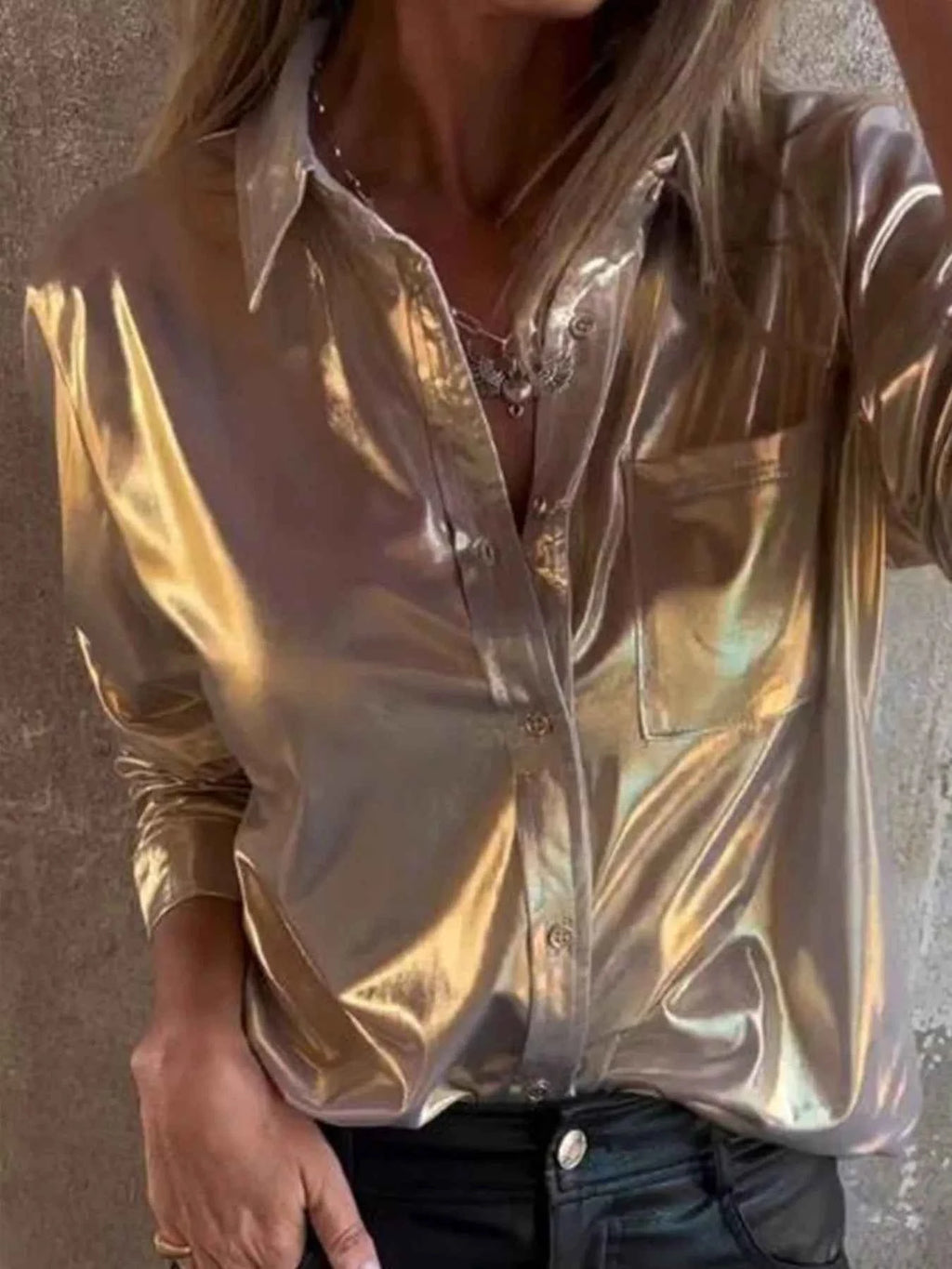 Full Size Button-Down Long Sleeve Shirt Plus Size