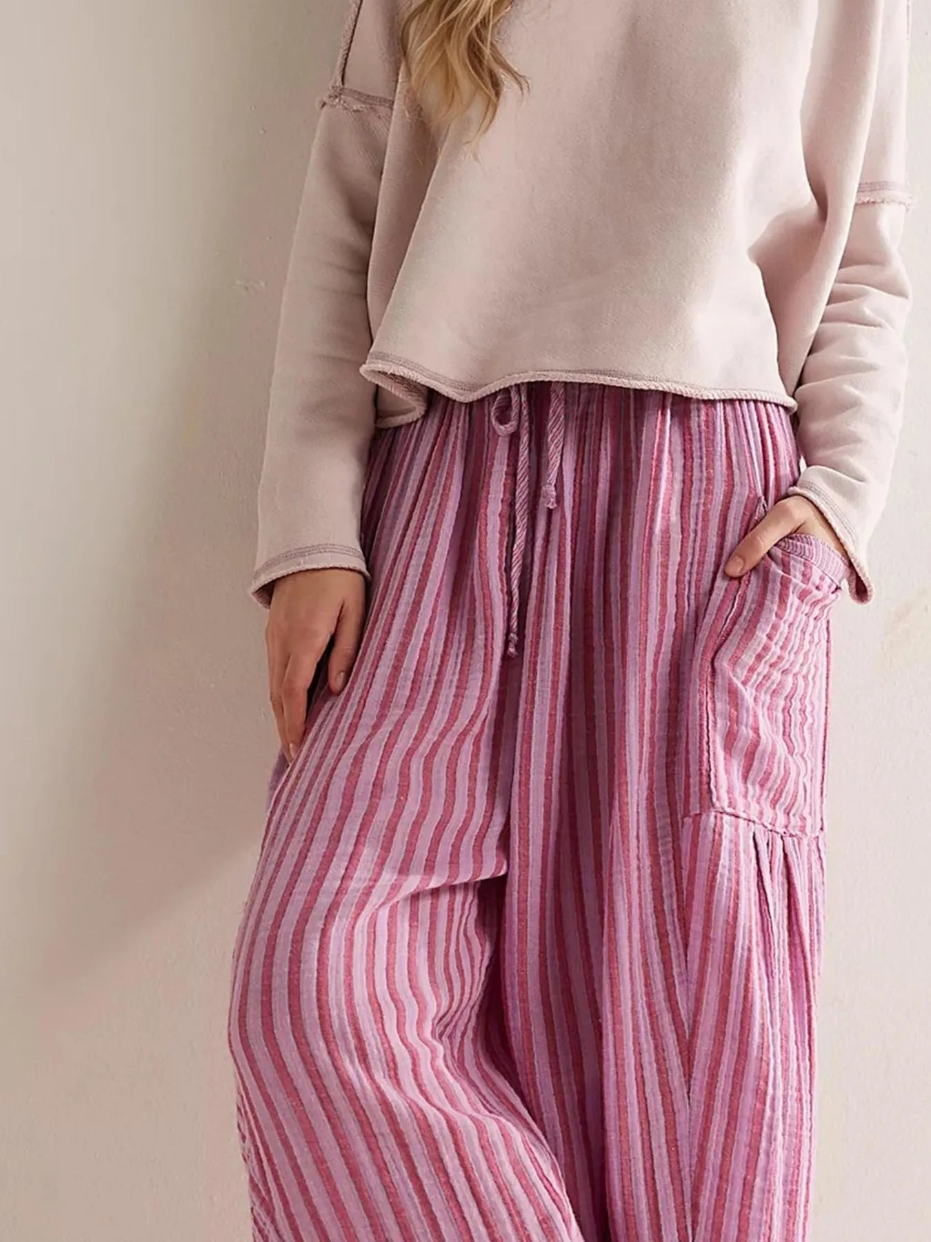 Full Size Striped Wide Leg Casual Pants Plus Size.