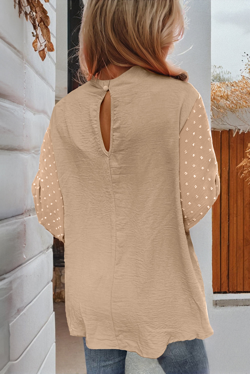 Parchment Swiss Dot Balloon Sleeve Loose Blouse Dear-Lover Dropshipping