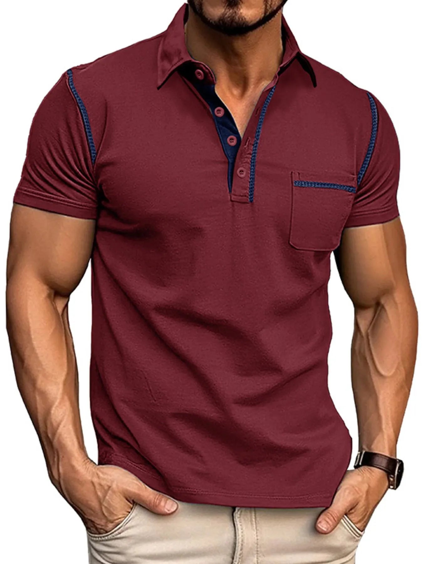 Men's Classic Polo Shirt with Contrast Stitching.