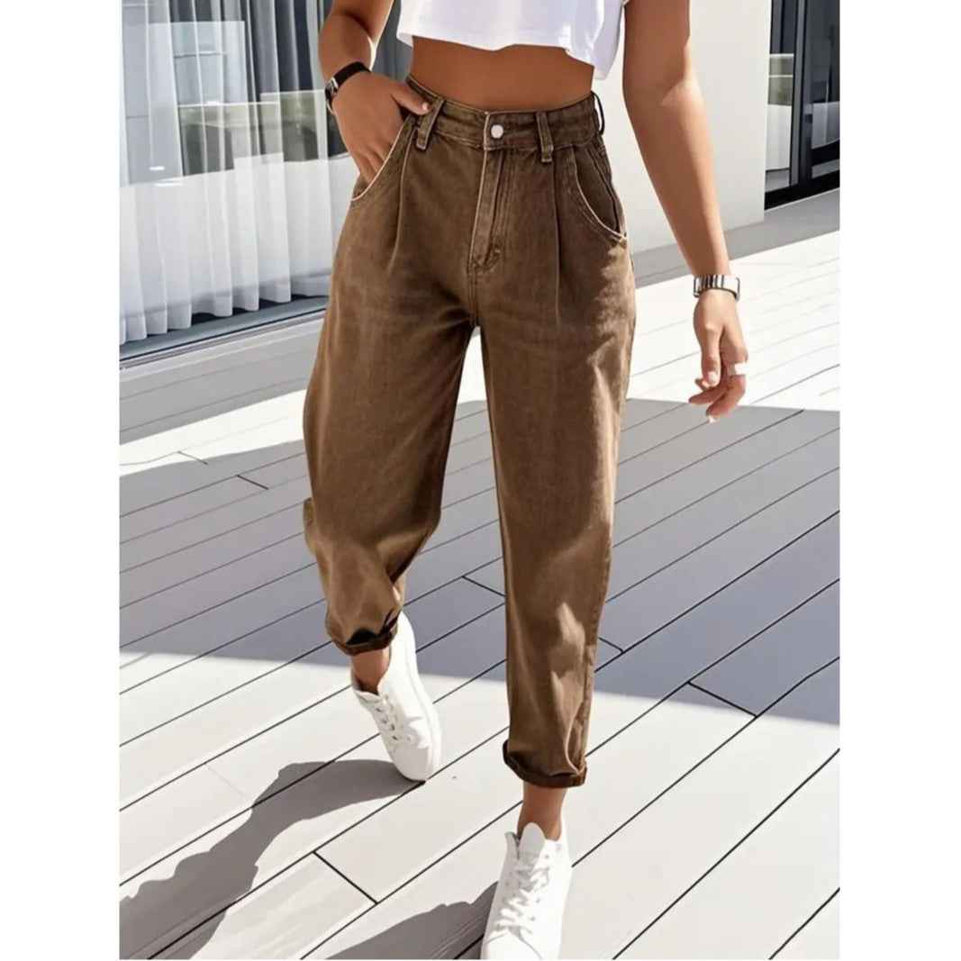 Plus Size Women's Fashion Stretch Tapered Pants Retro Washed Denim