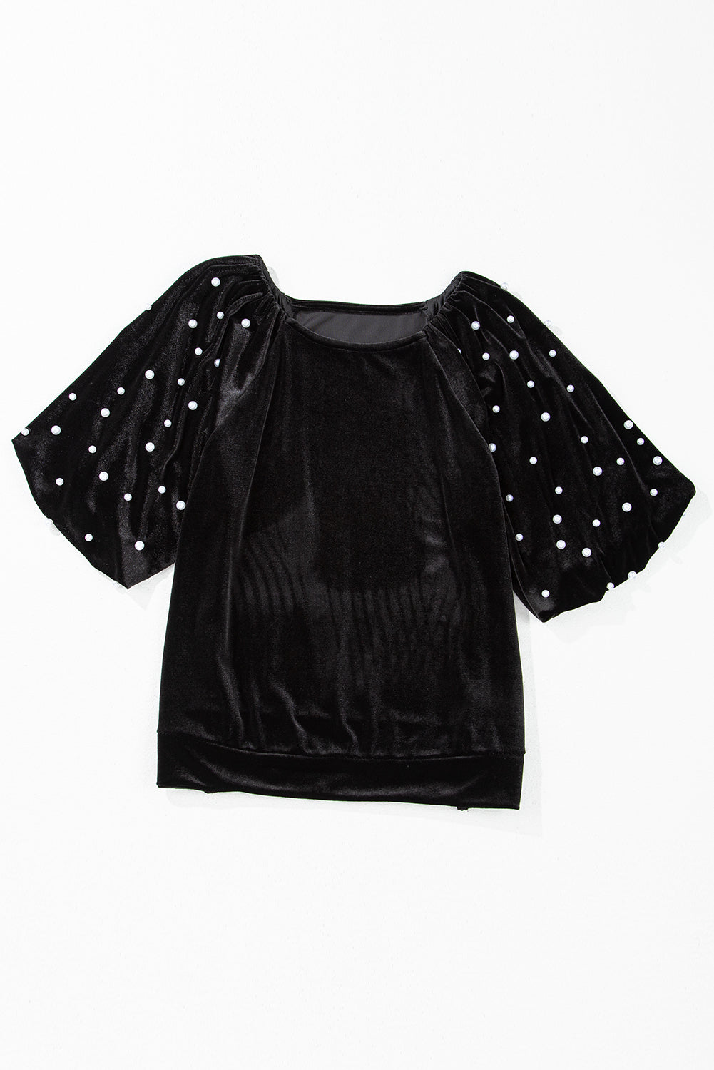 Black Pearl Beaded Half Sleeve Velvet Top Dear-Lover Dropshipping