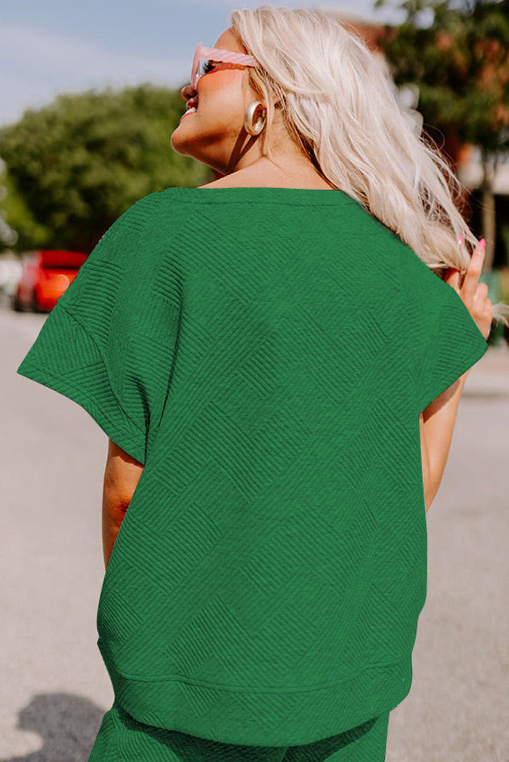 Dark Green Textured Loose Fit T Shirt and Drawstring Pants Set Dear-Lover Dropshipping