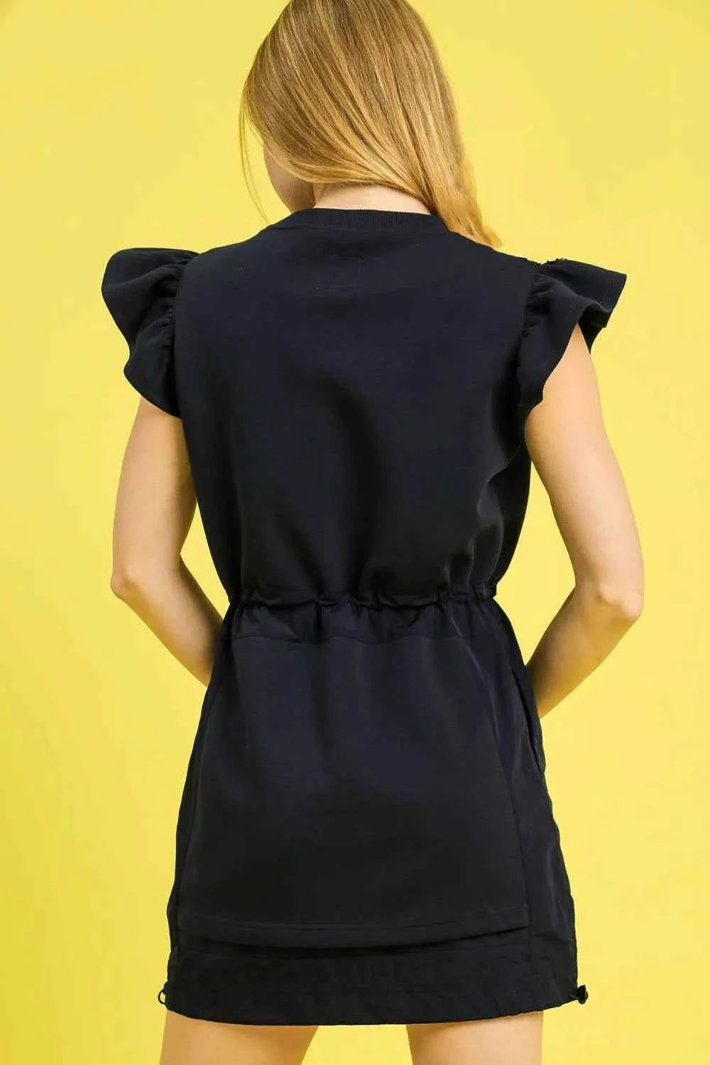 Umgee Luxe knit Ruffle Sleeve Drawstring Mini Dress.