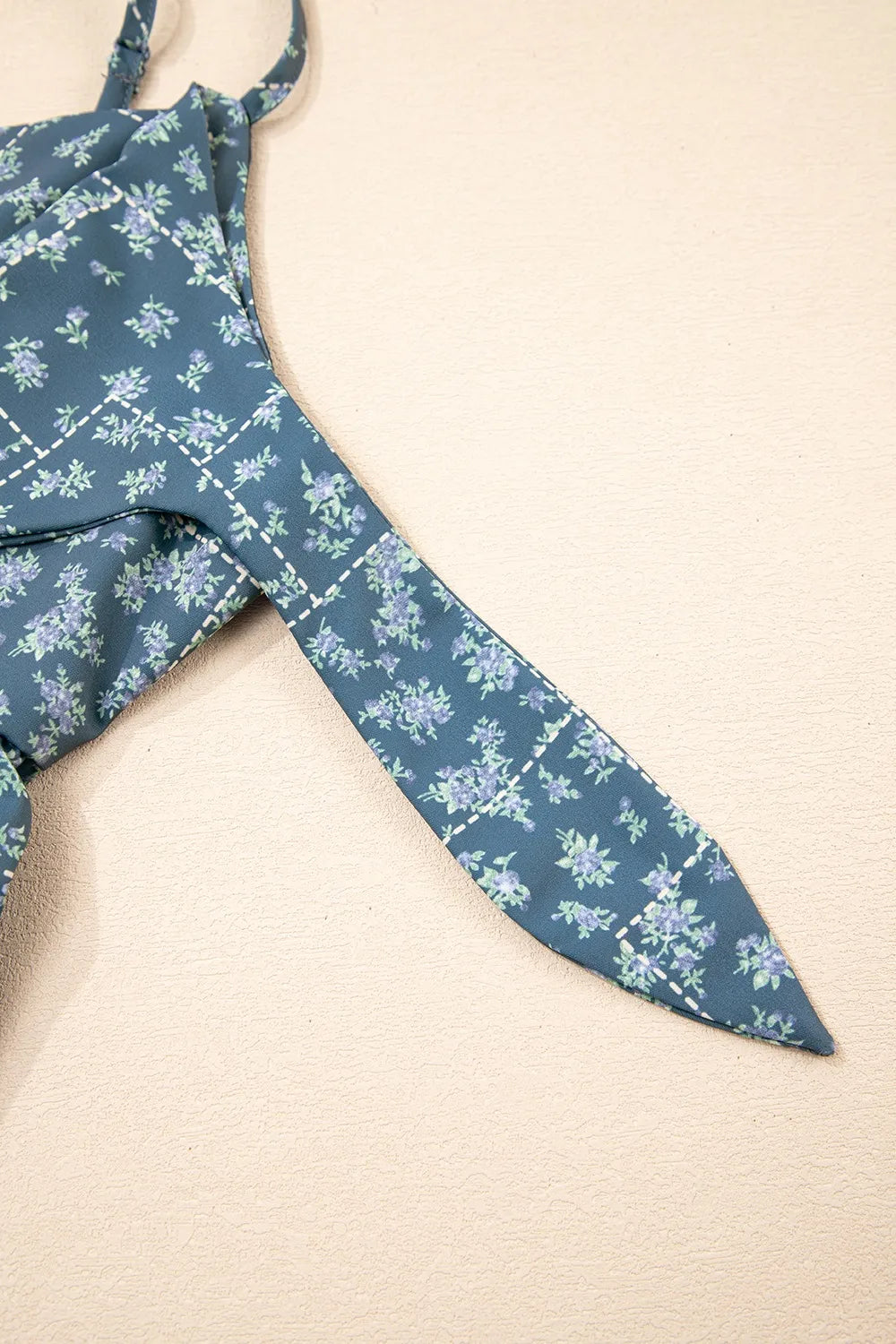 Spaghetti Straps Floral Print Knot Detail High Waist Flared Dress.