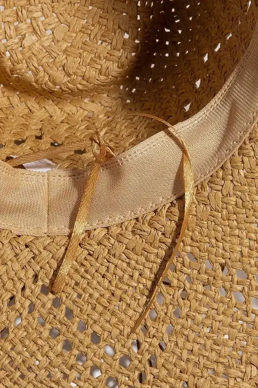 Fame Mixed Beaded Strap Western Fedora Straw Hat.