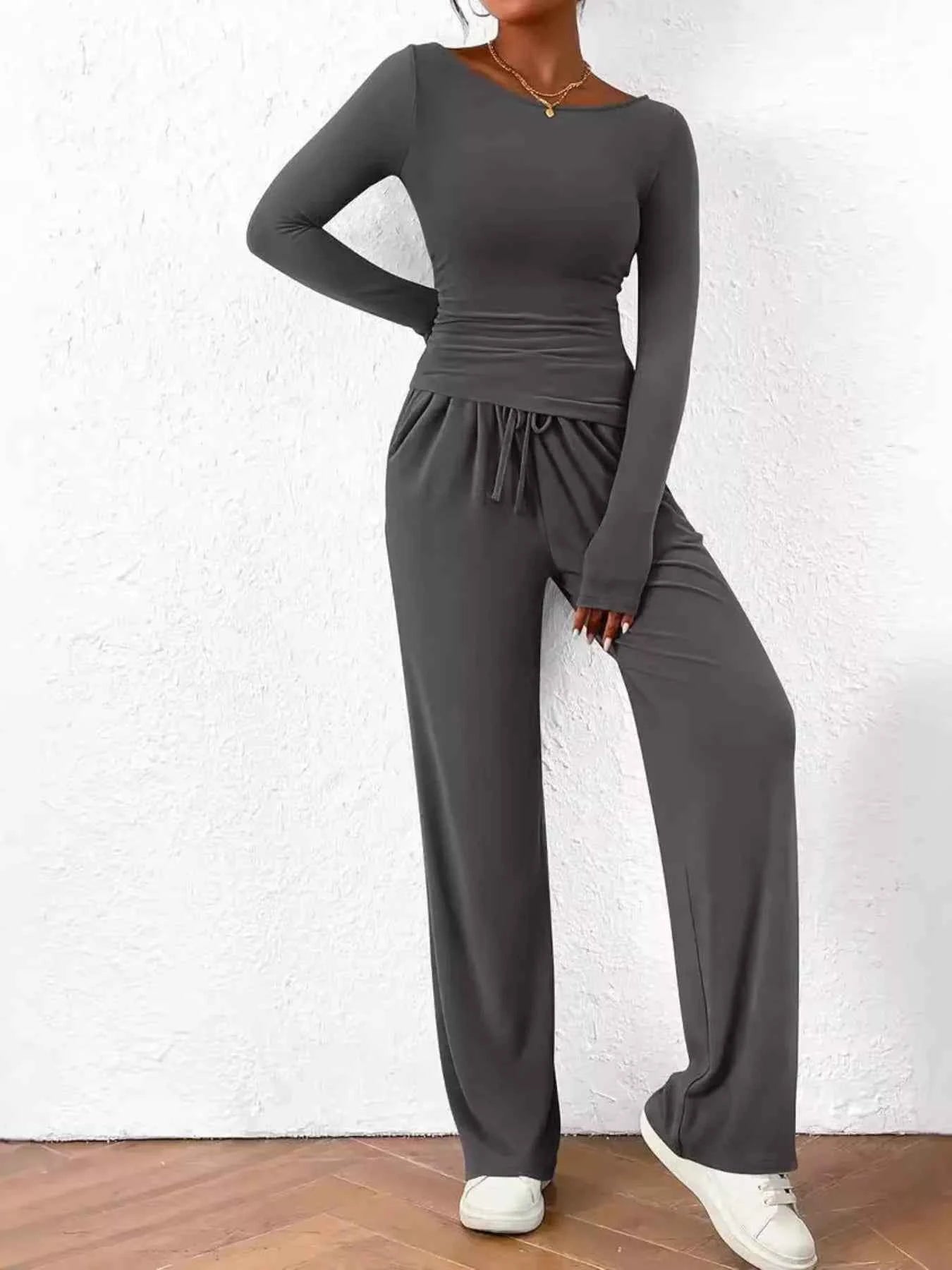 Long Sleeve Top and Wide Leg Pants Set