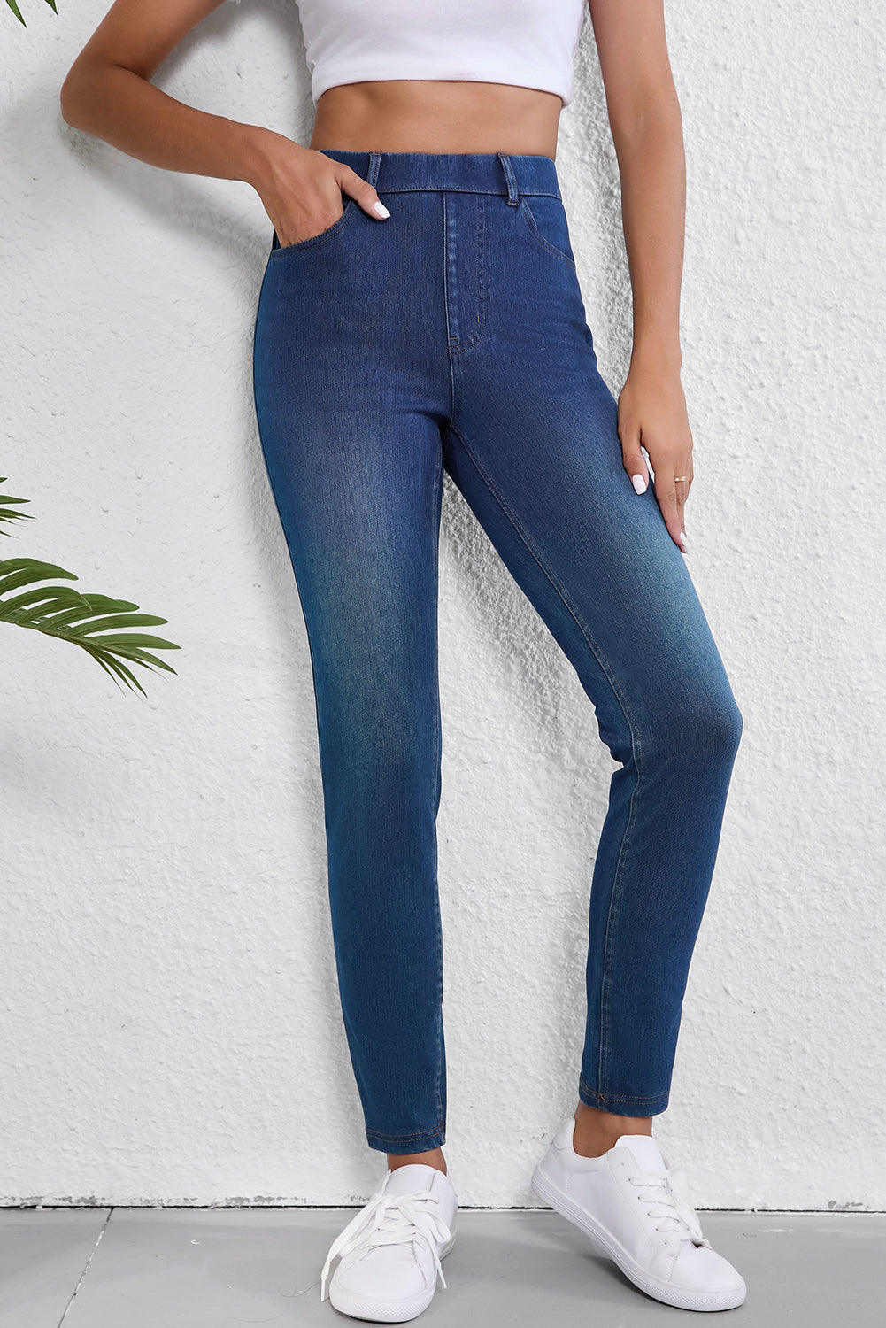 Ashleigh Blue Multiple Pockets Straight Leg Washed Stretchy Knit Casual Jeans Dear-Lover Dropshipping