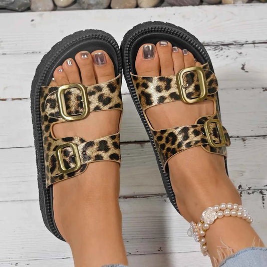 Double Buckle Slide Sandals