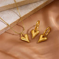 Stylish Stainless Steel Beaded Heart Pendant Earring And Necklace Set