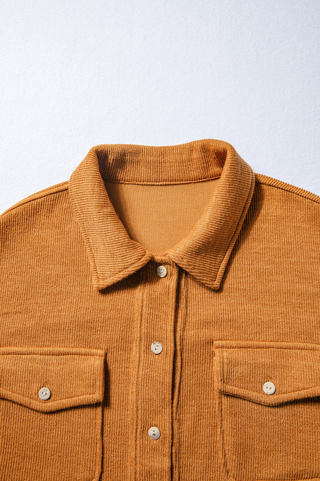 Russet Orange Flap Pocket Textured Knit Solid Color Casual Shacket Dear-Lover Dropshipping