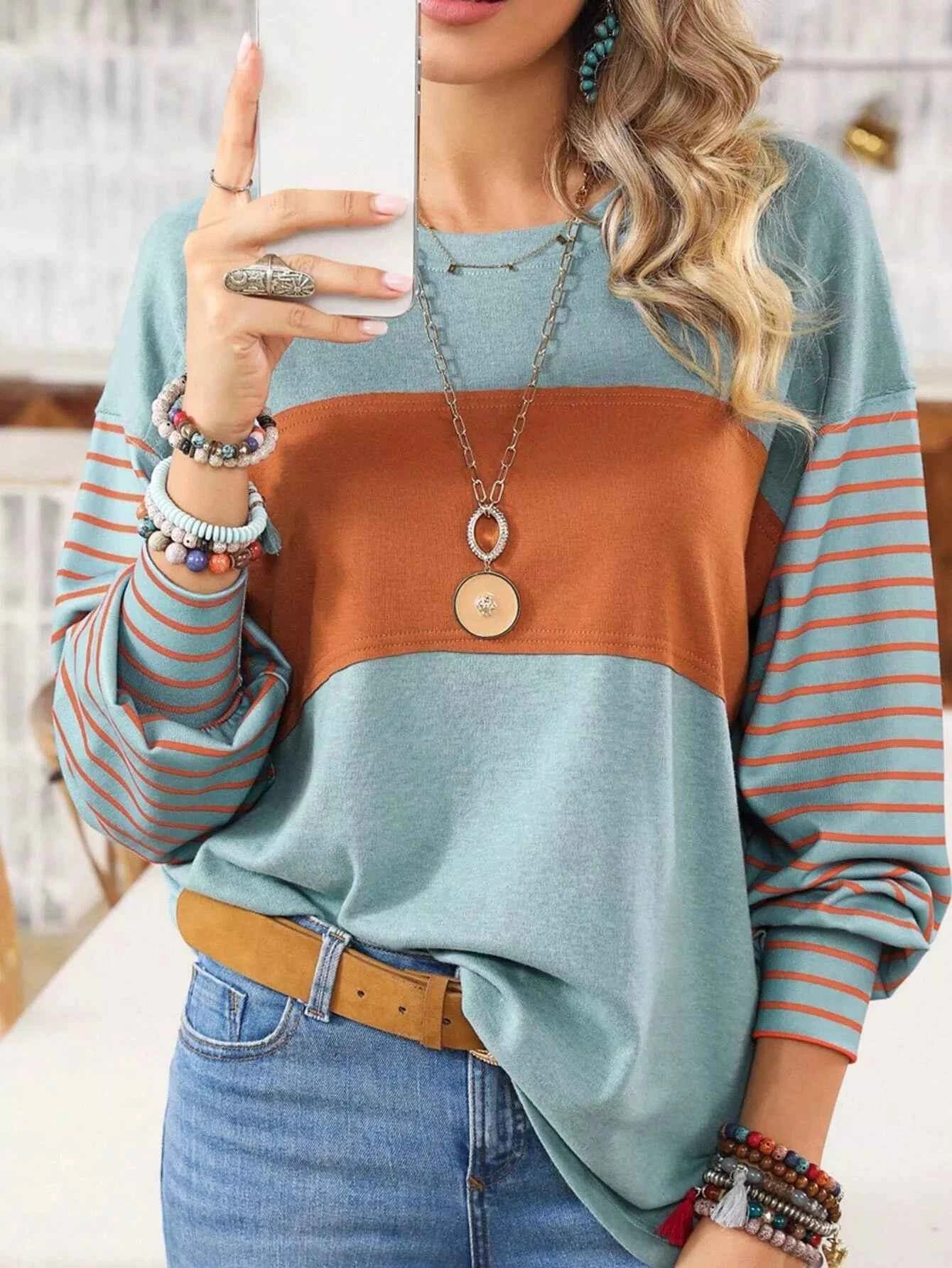 Striped Color Block Long Sleeve T-Shirt