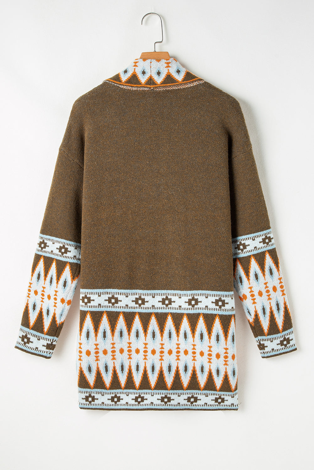 Brown Aztec Print Open Front Knitted Cardigan Dear-Lover Dropshipping