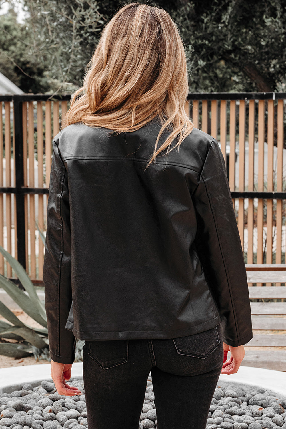 Black Faux Leather Buttoned Front Boxy Jacket Dear-Lover Dropshipping