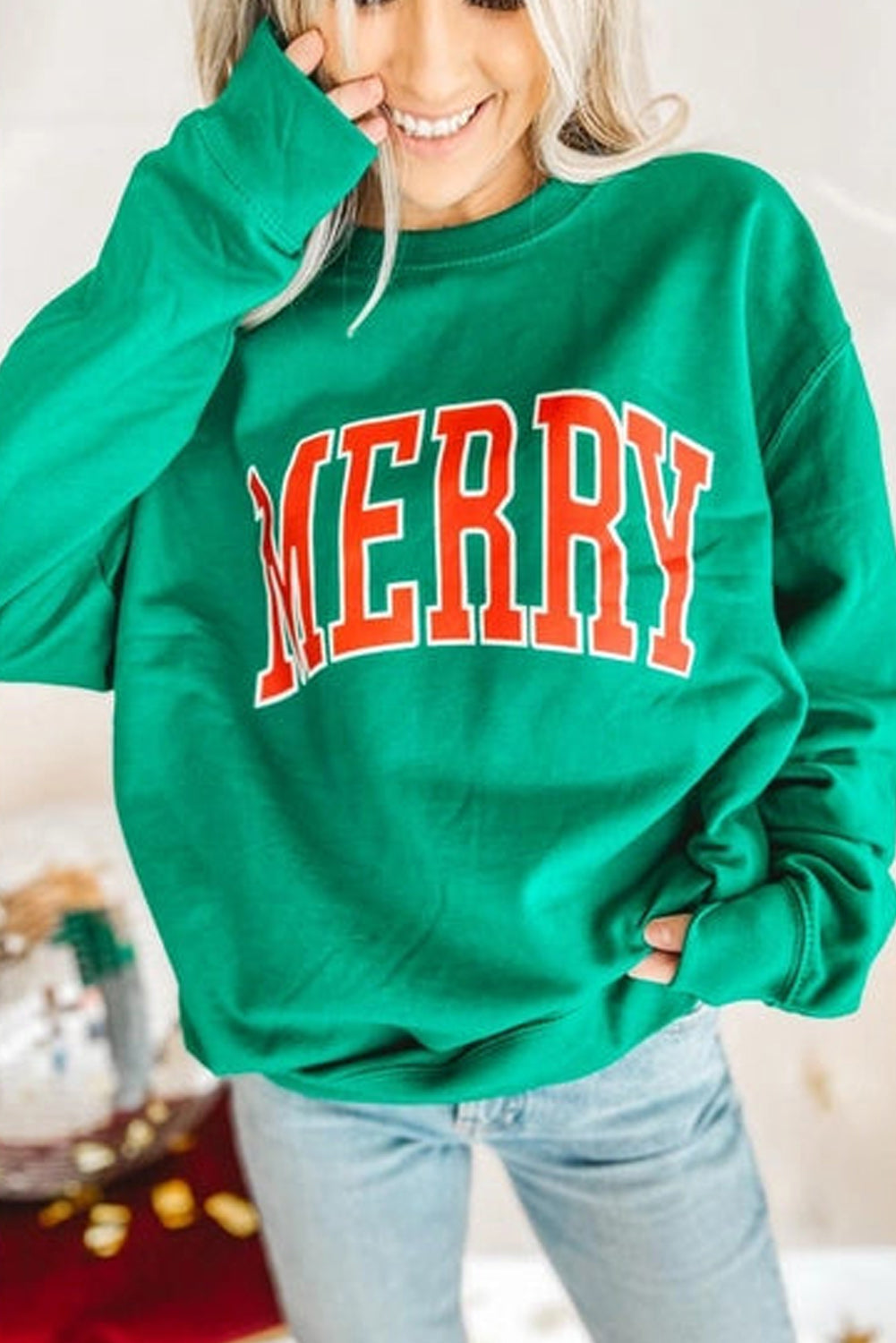 Bright Green MERRY Graphic Pullover Sweatshirt Dear-Lover Dropshipping