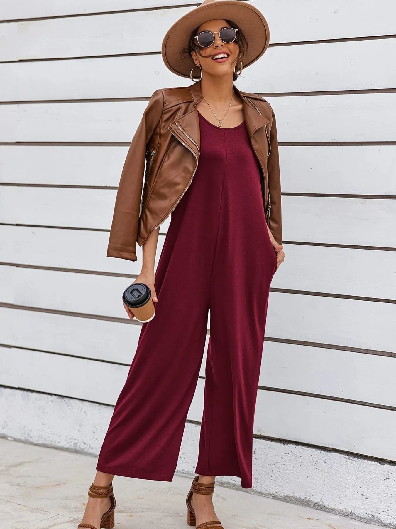 Sleeveless Wide Leg Casual Jumpsuit.