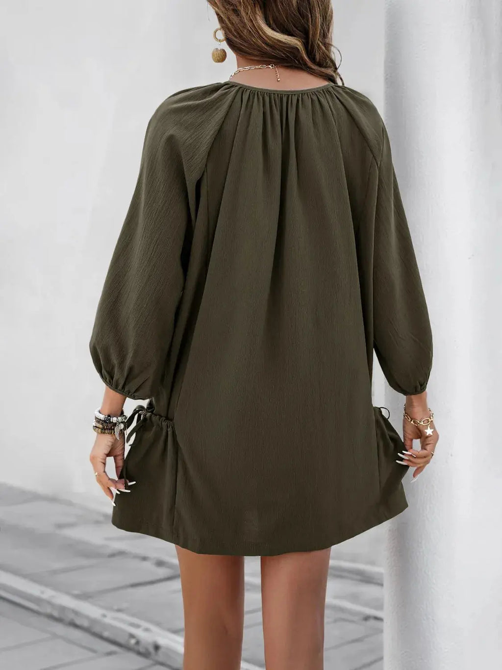 Button Front Balloon Sleeve Dress.