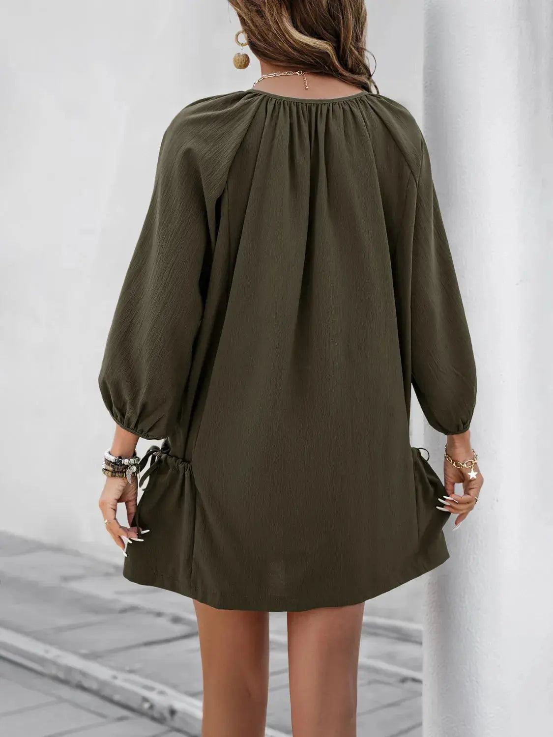 Button Front Balloon Sleeve Dress.