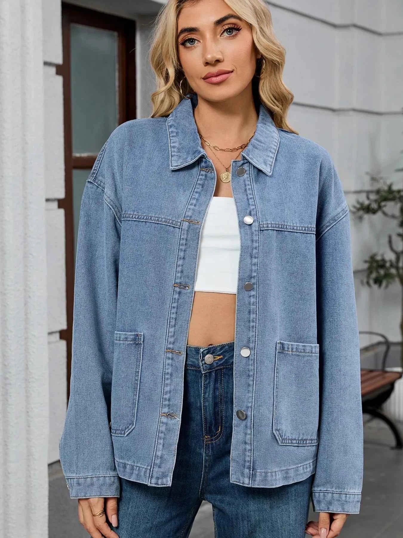 Washed Oversized Button Down Denim Jacket.