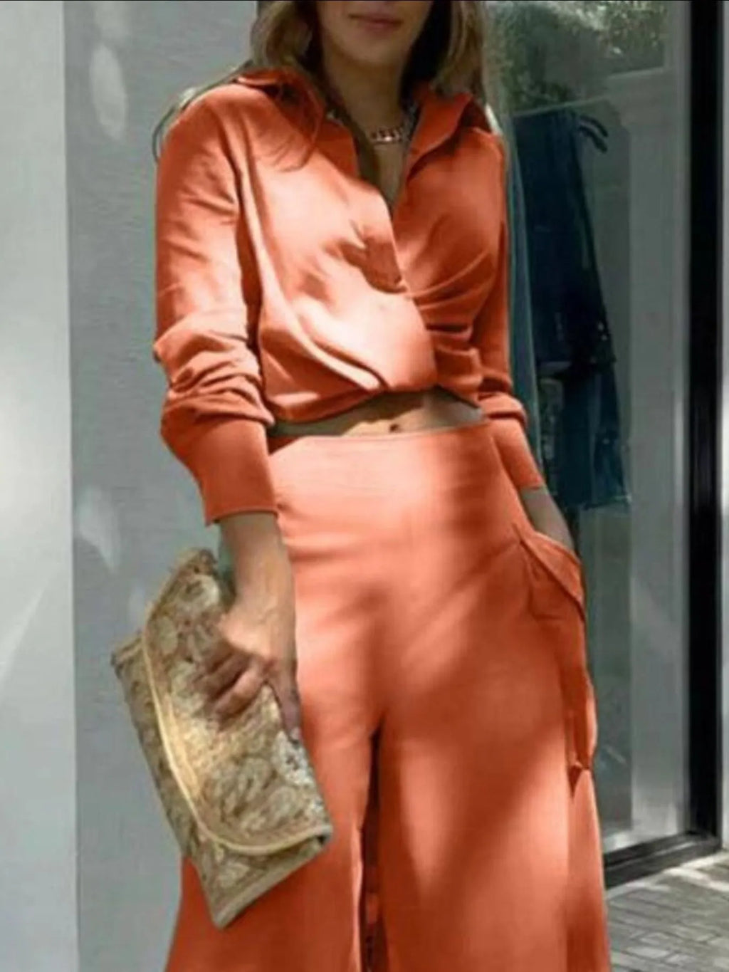 Long Sleeve Top and Pants Set Plus Size.