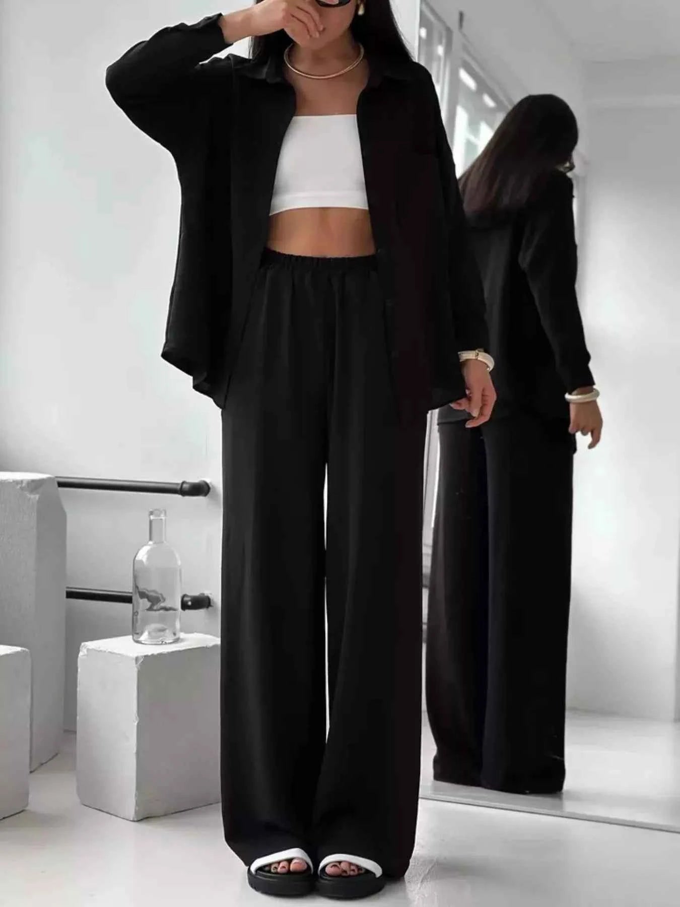 Button Up Long Sleeve Shirt and Pants Set