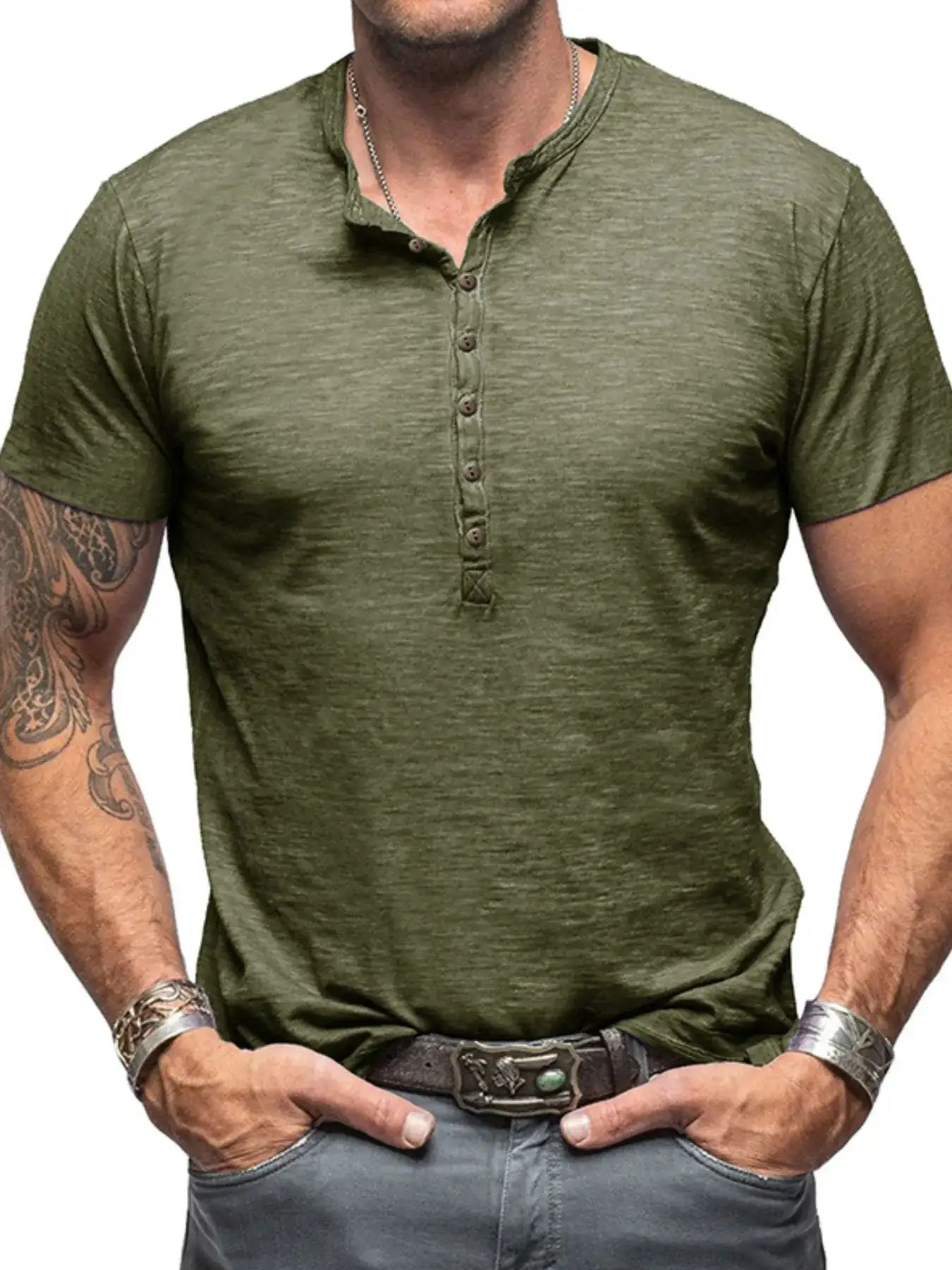 Men's Casual Henley Short Sleeve Button Top.