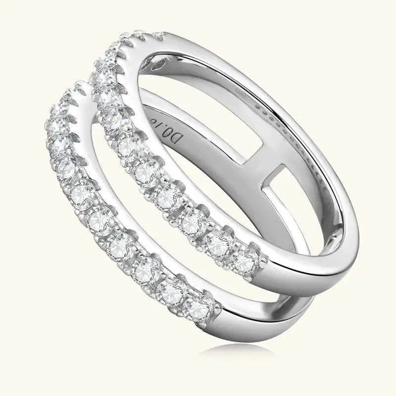 925 Sterling Silver Moissanite Double Layered Ring.