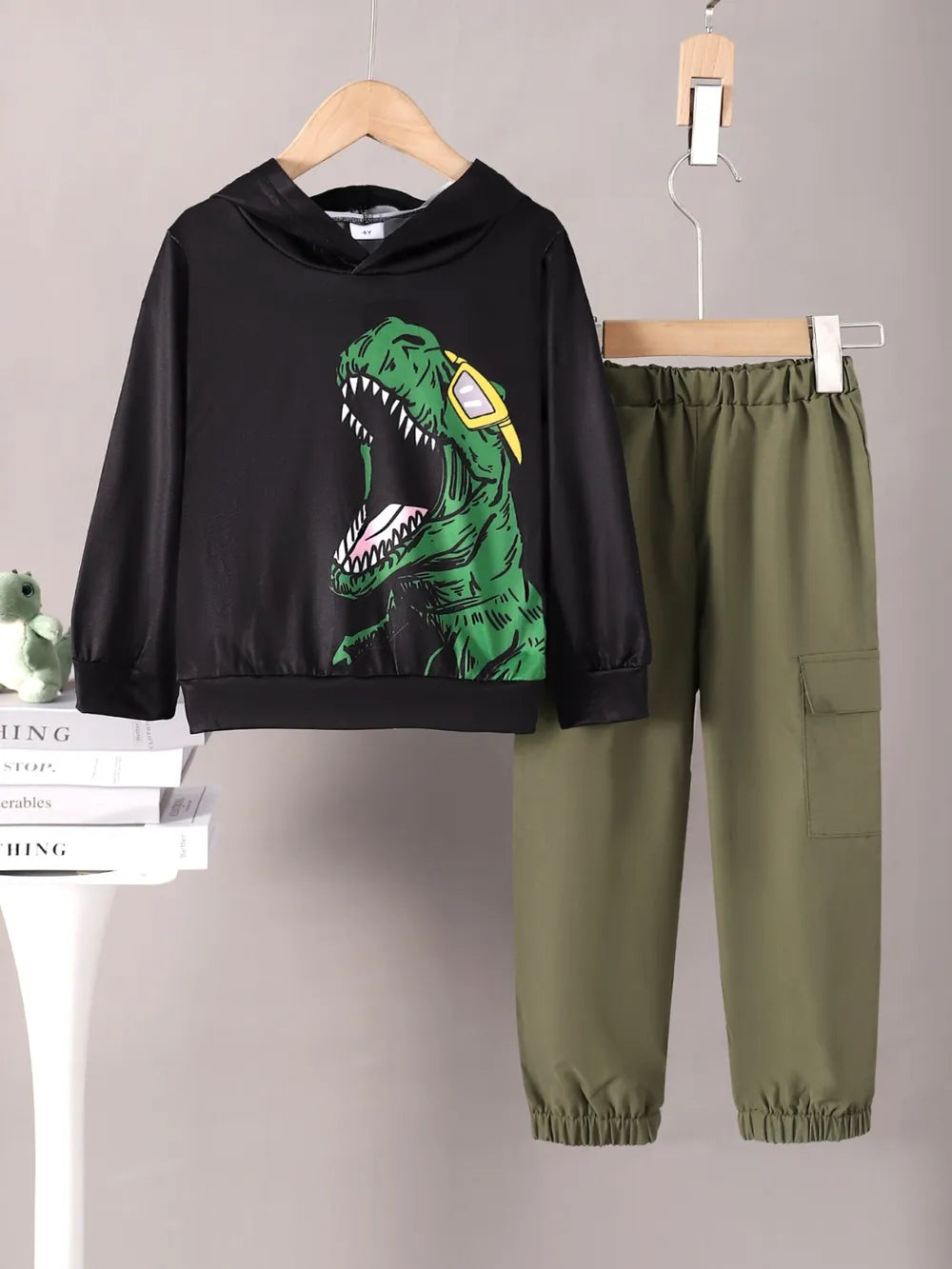 Children's Dinosaur Graphic Hoodie and Pants Set.